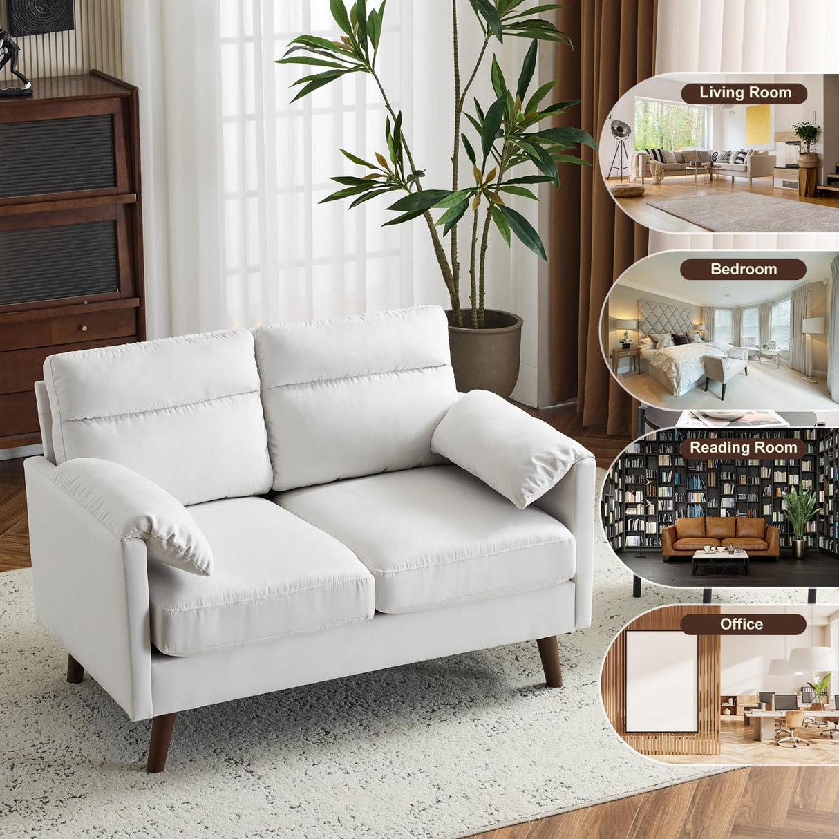 Karl home Mini Loveseat Sofa Couch, 48.8" Small Loveseat with Suede Nap Upholstery for Living Room, Comfy Seating Love Seat for Small Space, Apartment, Home Office, Beige Karl home