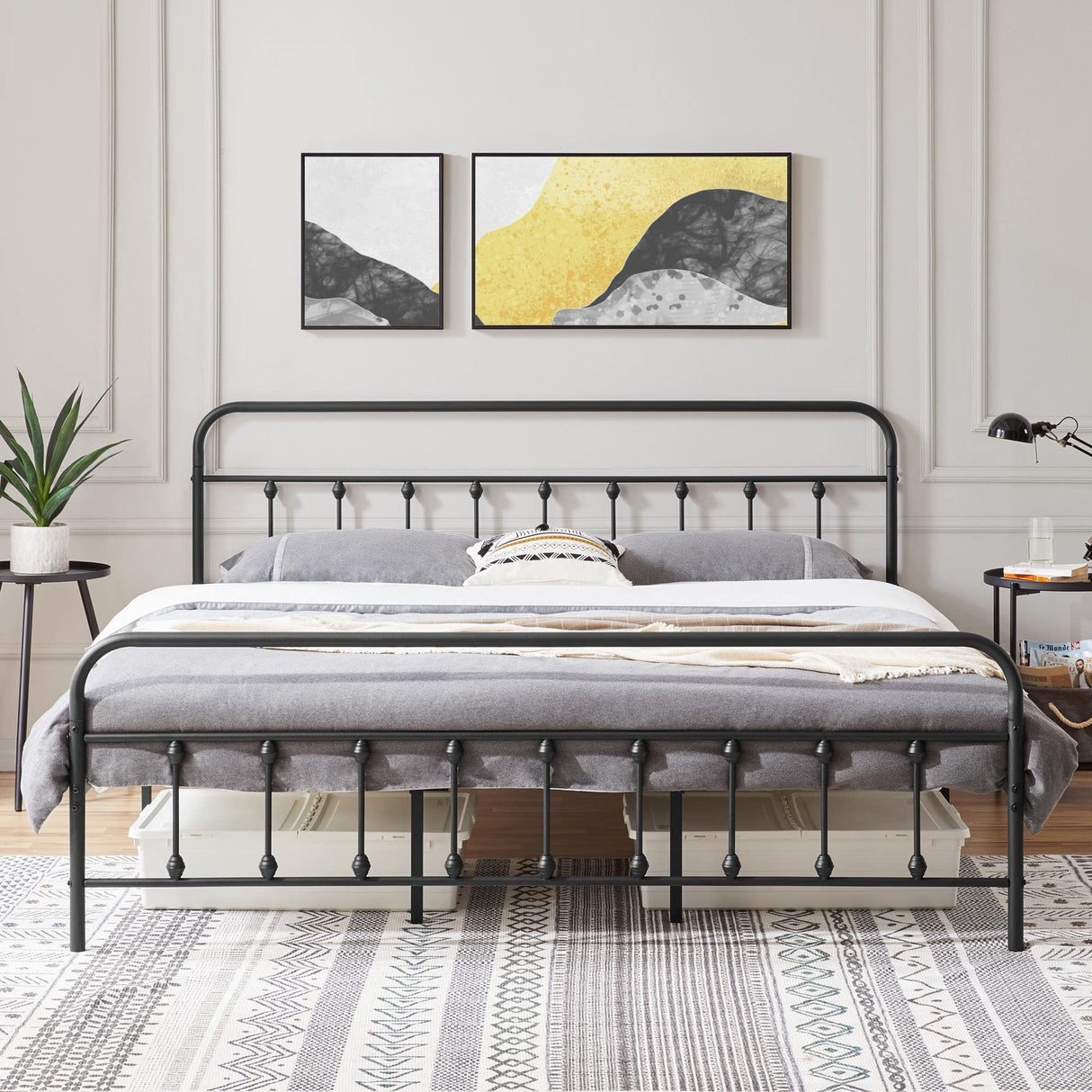 Yaheetech Classic Metal Platform Bed Frame Mattress Foundation with Victorian Style Iron-Art Headboard/Footboard/Under Bed Storage/No Box Spring Needed/King Size Black Yaheetech