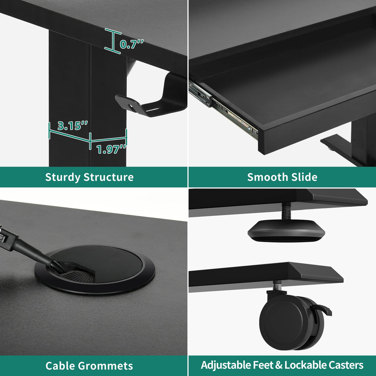 YITAHOME Electric Standing Desk with Drawer, 55" Standing Desk Adjustable Height Sit Stand Up Desk with Power Outlets & LED Lights, Home Office Desk with Memory Preset, Black YITAHOME