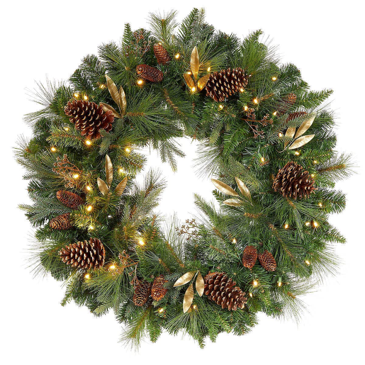 32" Pre-Lit 50 LED Timer Lights Artificial Christmas Wreath w Various Greenery Generic