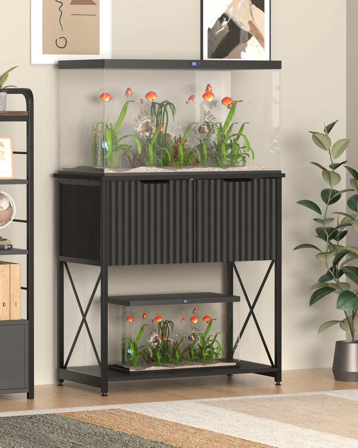 Piskyet 5-10 Gallon Fish Tank stand, Metal Frame Aquarium stand, Cabinet for Fish Tank Accessories Storage,Suitable for Turtle Reptile Tank Stand Terrarium Stand,220Lbs, Black Piskyet