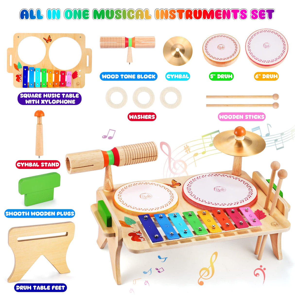 Wingyz Kids Drum Set for Toddlers Baby Music Instruments 7 in 1 Montessori Preschool Musical Toys Children Drum kit Xylophone Tambourine Birthday Gifts for Boys and Girls wingyz