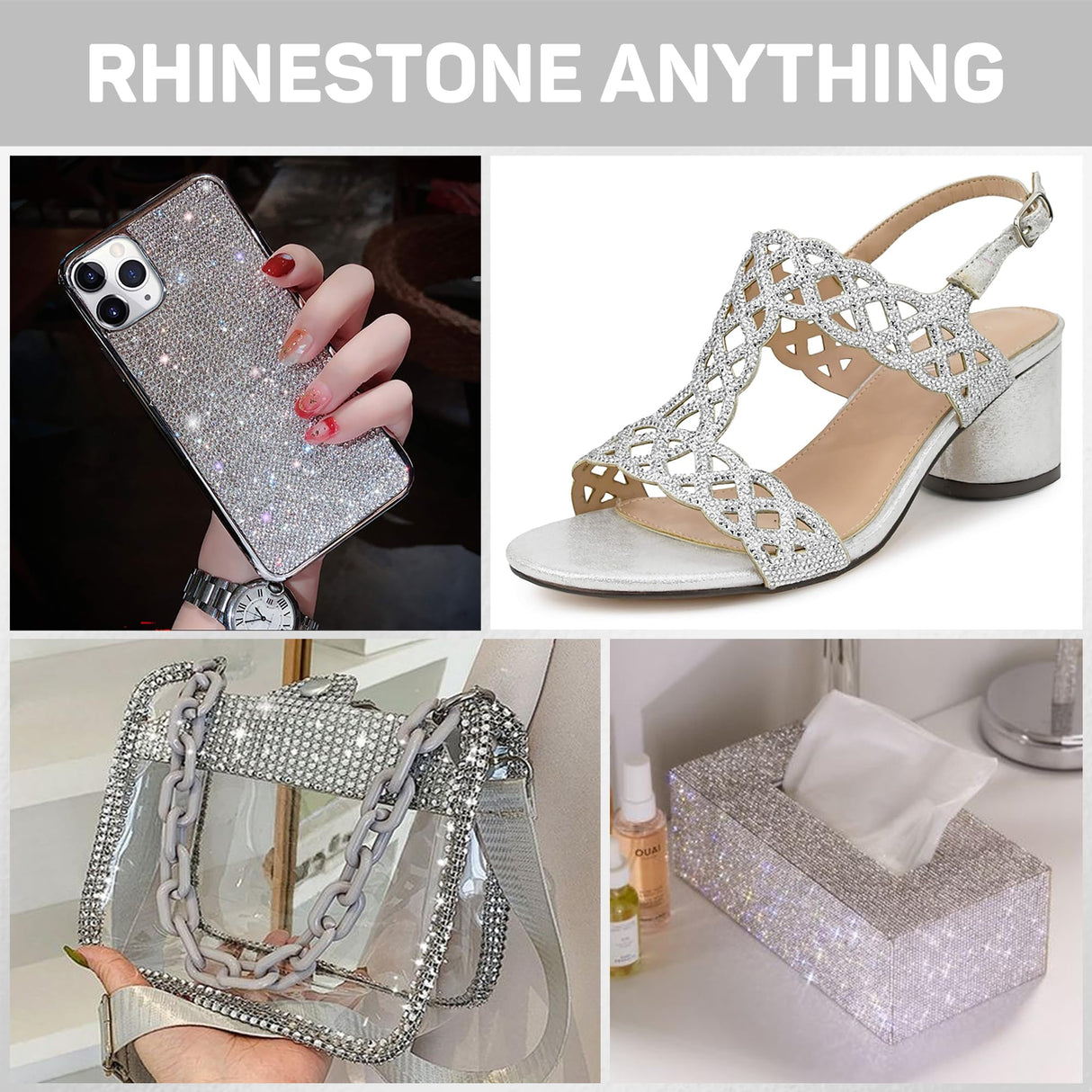 b7000 Glue with 7500Pcs Clear Silver Rhinestones for Crafts Clothes Clothing Fabric, Shiny Flatback Crystals Gems for Crafting Shoes Shirt, Flat Back Diamonds Set Badazzle kit Jewels 2-5mm 4 Sizes Mix Worthofbest