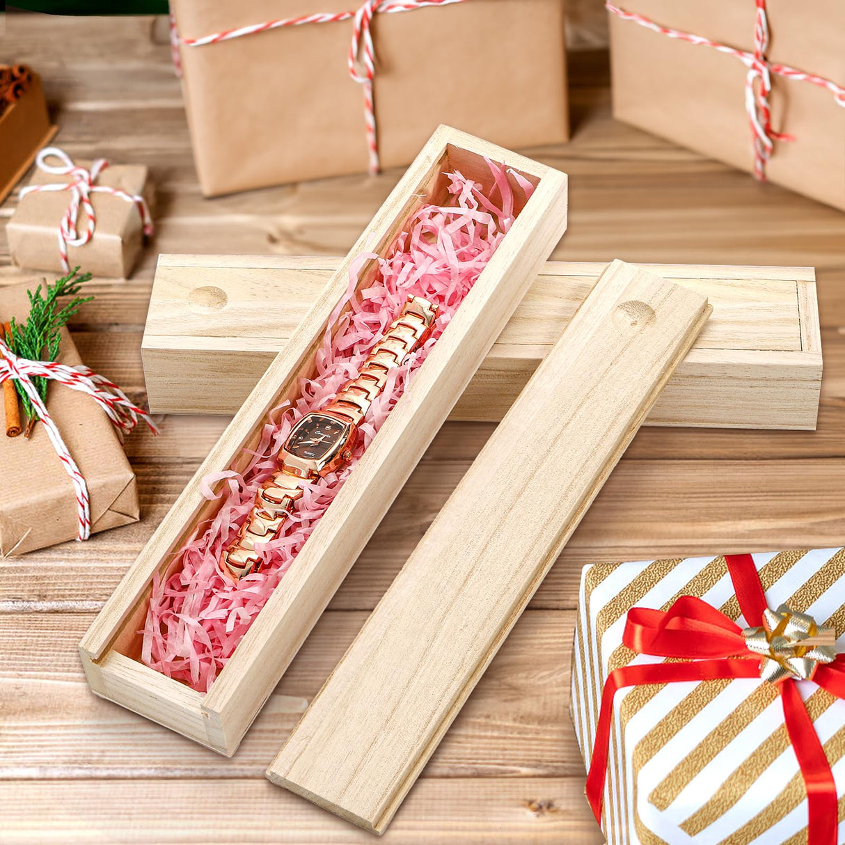 yarlung 16 Pack Unfinished Wood Box with Sliding Lid, Small Narrow Pencil Box Rectangular Keepsake Case Small Gift Boxes for Art Hobbies, DIY Craft, Jewelry Necklace Storage yarlung