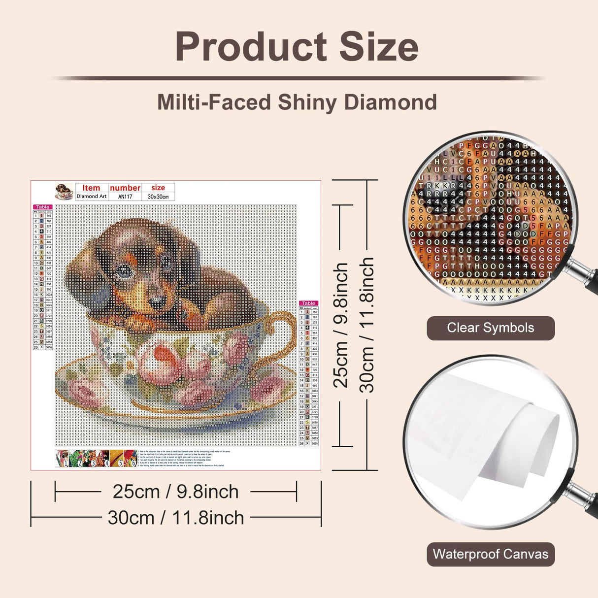Anuver Dog Full Drill Diamond Art Kits for Beginner, DIY Diamond Painting Kits for Home Wall Decor, 12x12 Inch, Diamond Painting Kits for Adults Anuver