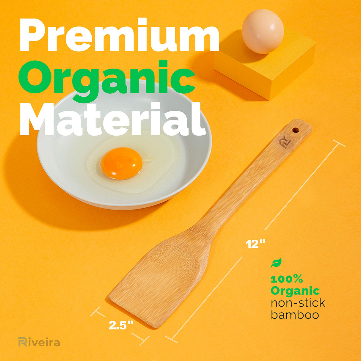 Riveira Bamboo Wooden Spoons for Cooking 6-Piece, Apartment Essentials Wood Spatula Spoon Nonstick Kitchen Utensil Set Premium Quality Housewarming Gifts for Everyday Use Riveira