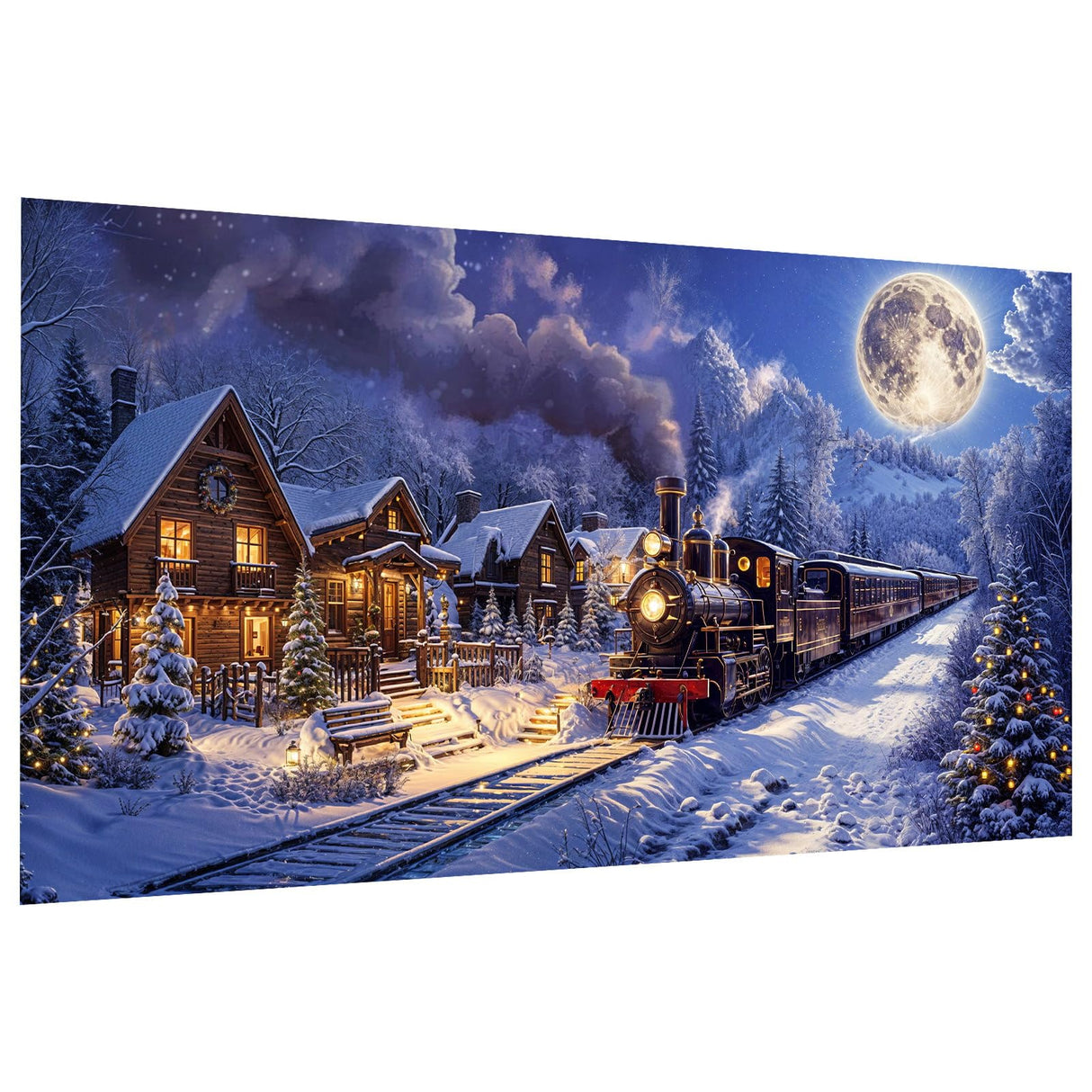 ATDMS Large Christmas Diamond Art Kits for Adults 5D Christmas Train Diamond Painting Kits for Adults DIY Full Drill Winter Snow Diamond Art Painting Gem Art Kits for Home Wall Decor 27.5x15.7 Inch ATDMS