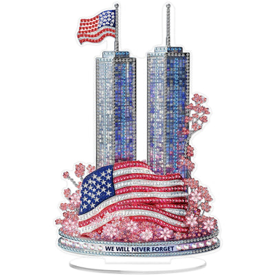 MAXBYE Twin Towers Tabletop Diamond Art Painting Kit, DIY 5D Diamond Painting Kits, Special Shaped Diamond Desktop Ornament, Home Stand Up Gem Painting Sculpture Craft Kit, Diamond Art Statues