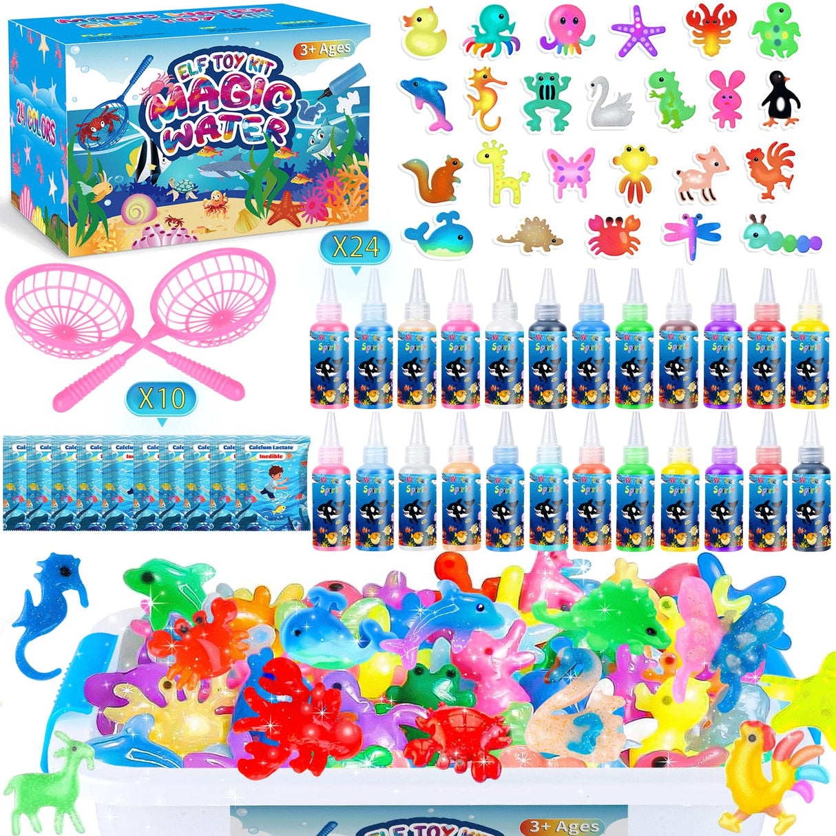 KAISASA Magic Water Elf Toy Kit, Aqua Fairy Water Gel Kit for Kids with 24 Magic Gels, Aqua Fairy kit with 24 Shape Molds, DIY Creative Art Crafts Kits, Birthday Gifts & Party for Girls and Boys KAISASA