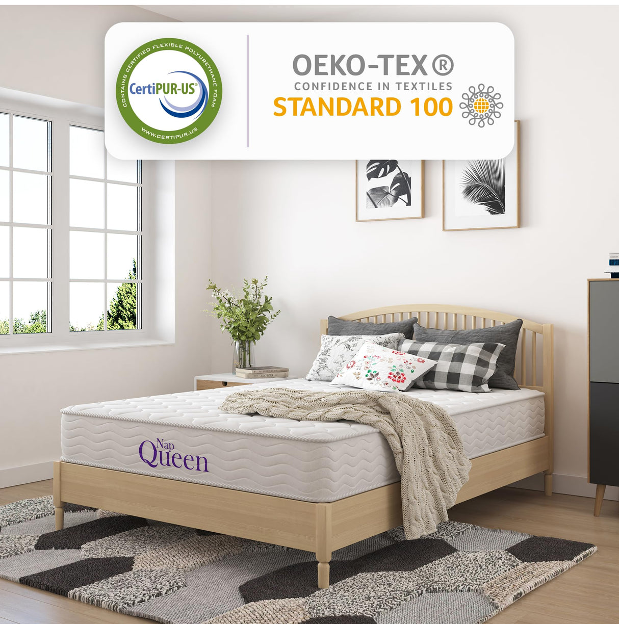 NapQueen 8 Inch Innerspring Queen Size Medium Firm Memory Foam Mattress, Bed in a Box,White NapQueen