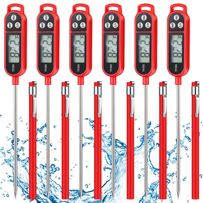 Copkim 6 Pcs Meat Thermometer Food Thermometer with Probe Water Liquid Instant Read Digital Thermometer Cooking Thermometer Supplies BBQ Kitchen Thermometer for Cooking Milk Yogurt (Red)