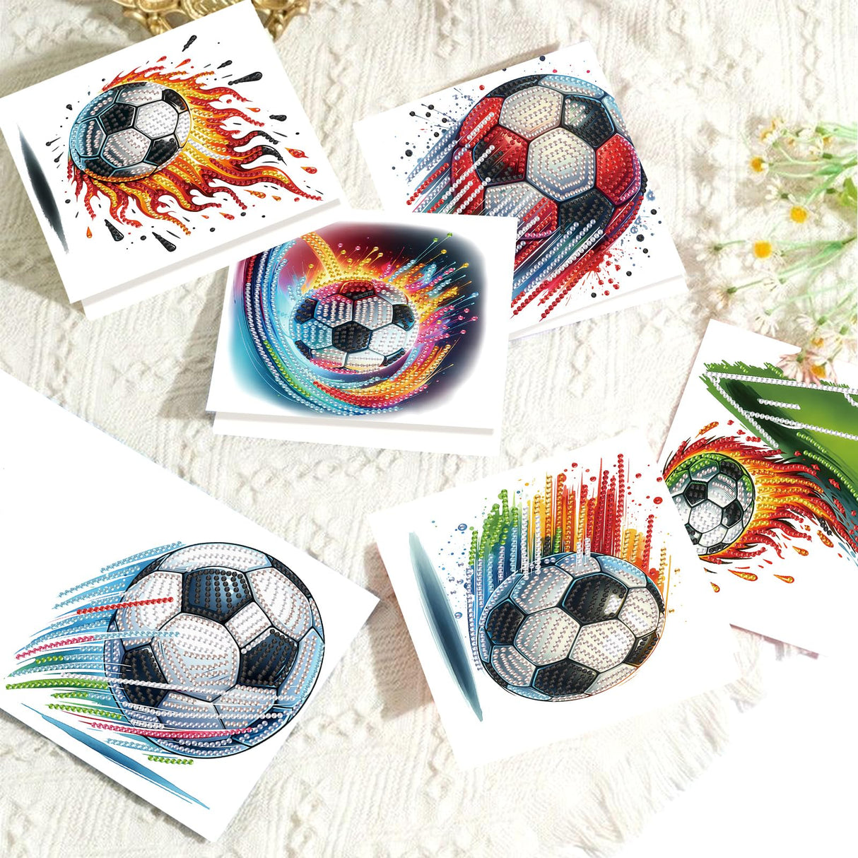 Tontut 6pcs Diamond Art Painting Kit Greeting Card, Football 5D DIY Diamond Handmade Holiday Sparkling Greeting Card with Envelope, Holiday Gift Congratulation Tontut