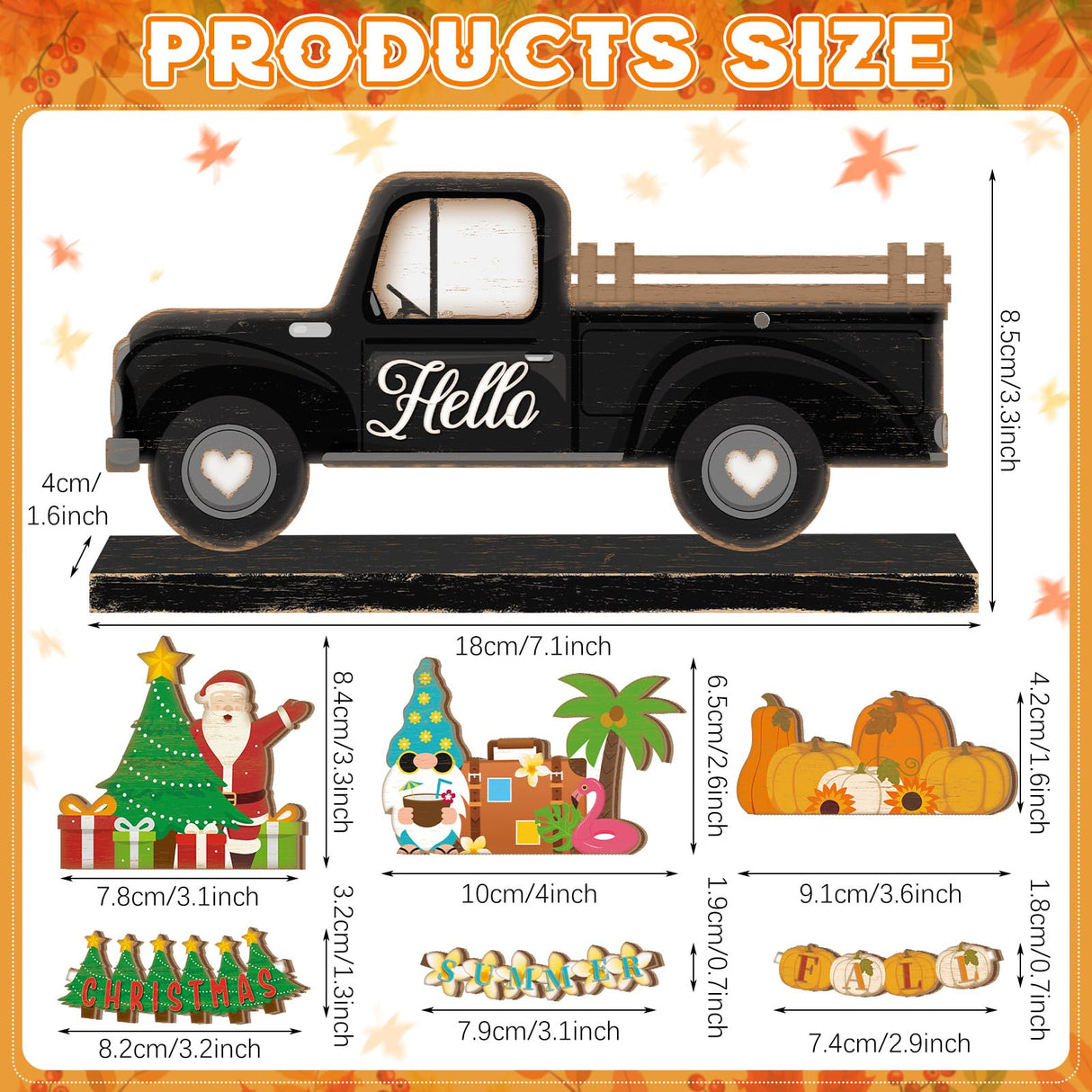 Anglechic 34 Pcs Small Interchangeable Christmas Truck Decor Holiday Seasonal Sign Farmhouse Rustic Wooden Tier Tray Decoration Home Office Desk Welcome Ornament Thanksgiving Gift Anglechic