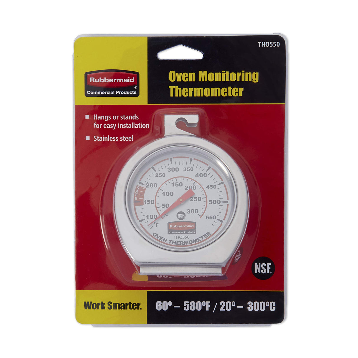 Rubbermaid Commercial Products Stainless Steel Monitoring Thermometer, Safe for Inside Oven/Grill/Smoker, 60-580°F Range, Easy to Read Food Thermometer For Food Resturant/Home Cooking Rubbermaid Commercial Products