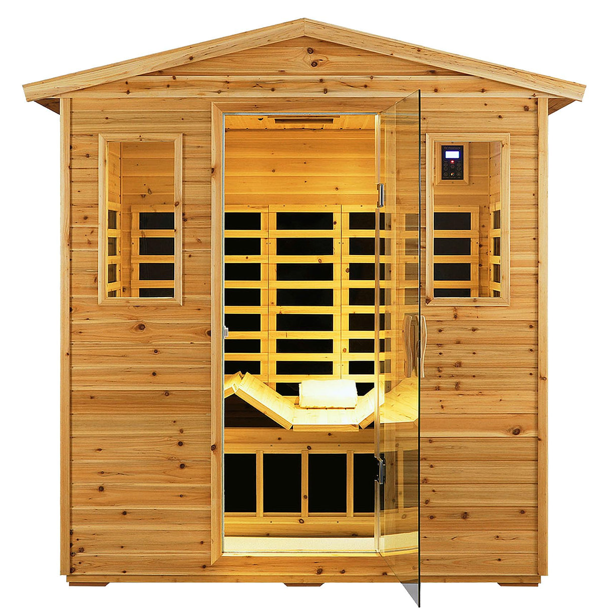 Outdoor Sauna 3 Person Infrared Sauna, Infrared Saunas for Home, 1950W Low EMF Far Infrared Sauna Old Fir Wooden Sauna with Beauty Red Light, Foldable Seat, Bluetooth, Chromotherapy Lamp, Reading Lamp SALUSHEAT