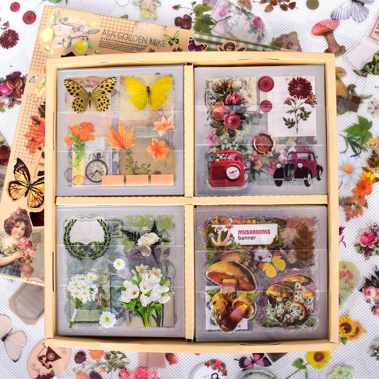 510PCS Plants Floral Scrapbook Stickers Kit Vintage Flowers Butterfly Mushroom Fall Maple Leaves Transparent Waterproof Stickers Set for Scrapbooking Supplies Aesthetic Junk JournalCraft DAPUTOU