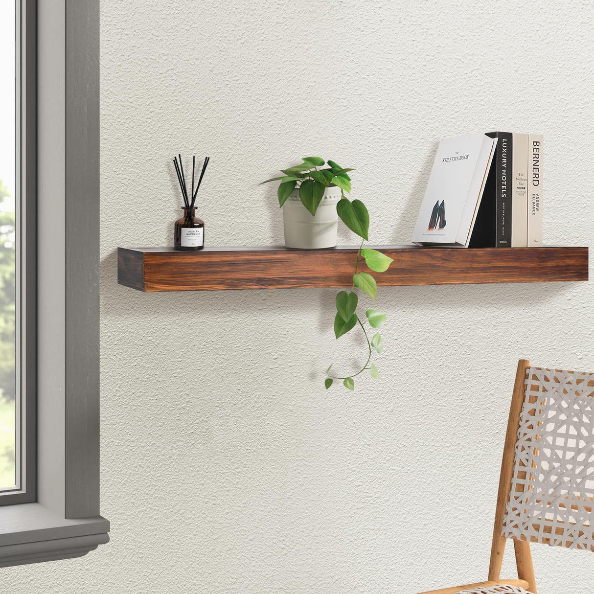 AZSKY Rustic Fireplace Mantel Shelf Floating Fireplace Mantel Dark Walnut 36 Inch Long Wall Mount Mantel for Fireplace Deep Wall Shelf Set of 1 with Invisible Wooden Bracket AZSKY