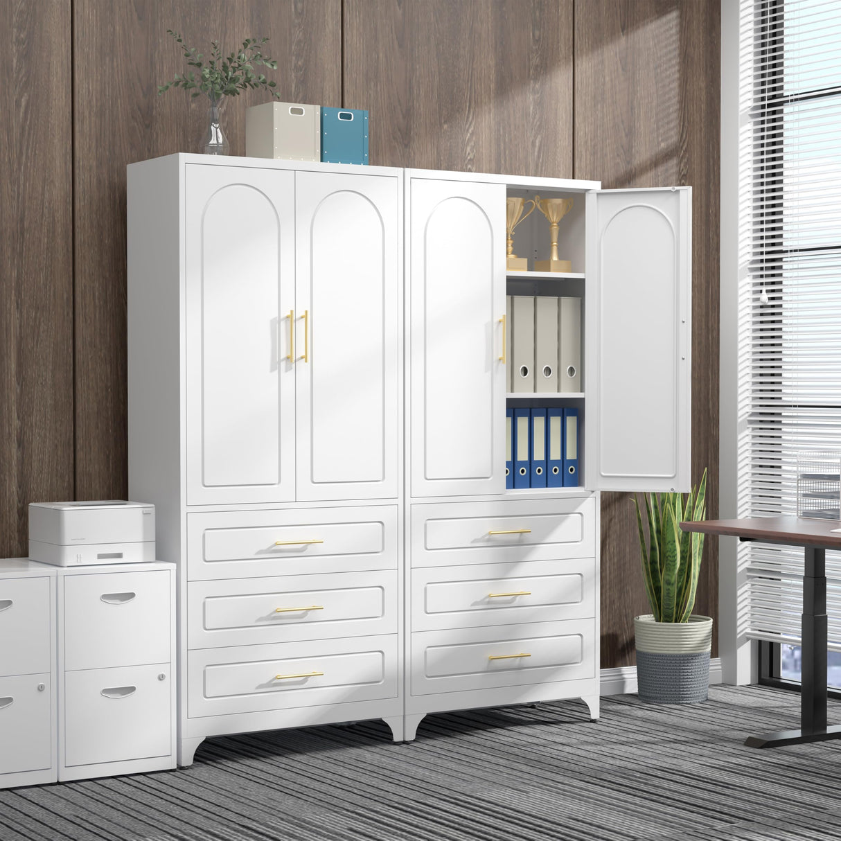 Kubohogar 75" Kitchen Pantry Cabinet with 3 Drawers, Metal Storage Cabinets with Doors and Adjustable Shelves, Tall White Pantry for Dinning Living Room Kubohogar