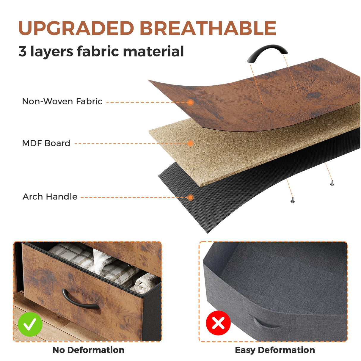 Jocoevol Fabric Dresser for Bedroom with 9 Drawers - Sturdy Steel Frame, Wooden Top & Easy Pull Chest of Drawers with Fabric Bins, Storage Organizer for Closet, Guest Room, Entryway (Rustic Brown) Jocoevol