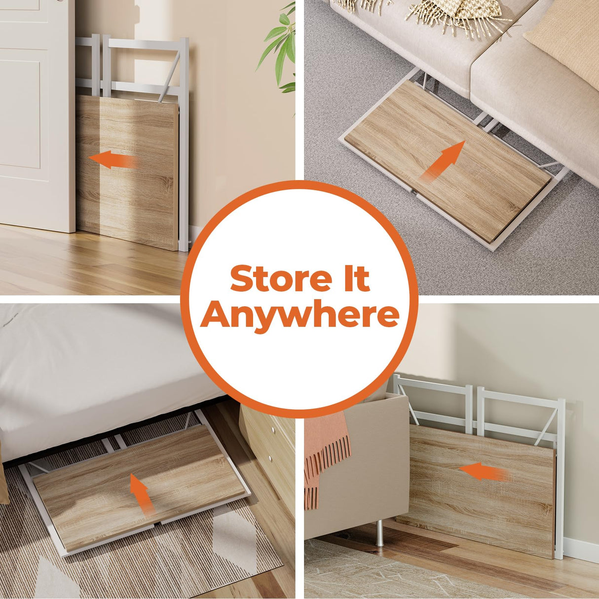 SOROGRA Folding Desk, Small Foldable Desk 39.4 Inch for Small Space, Computer Table Home Office Writing Desk with Storage Bag Headphone Hook, Easy Assembly, Oak SOROGRA