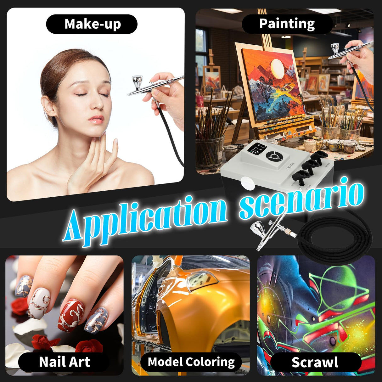 Ovaga Upgraded 85PSI Ultra-Silent Professional Airbrushing System Kit, Dual-Action Multi-Function Airbrush Set with Compressor for Painting Cake Decoration Makeup Art Craft Nail Design Model Tattoo Ovaga