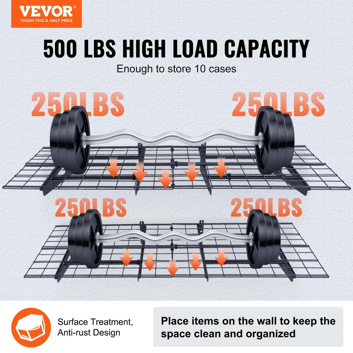 VEVOR 2 x 6 ft Garage Shelving Wall Mounted, 2 Pack Heavy Duty Wall Shelves 1000lbs Capacity, Garage Storage Rack Floating Shelves for Shop, Shed, Storage VEVOR