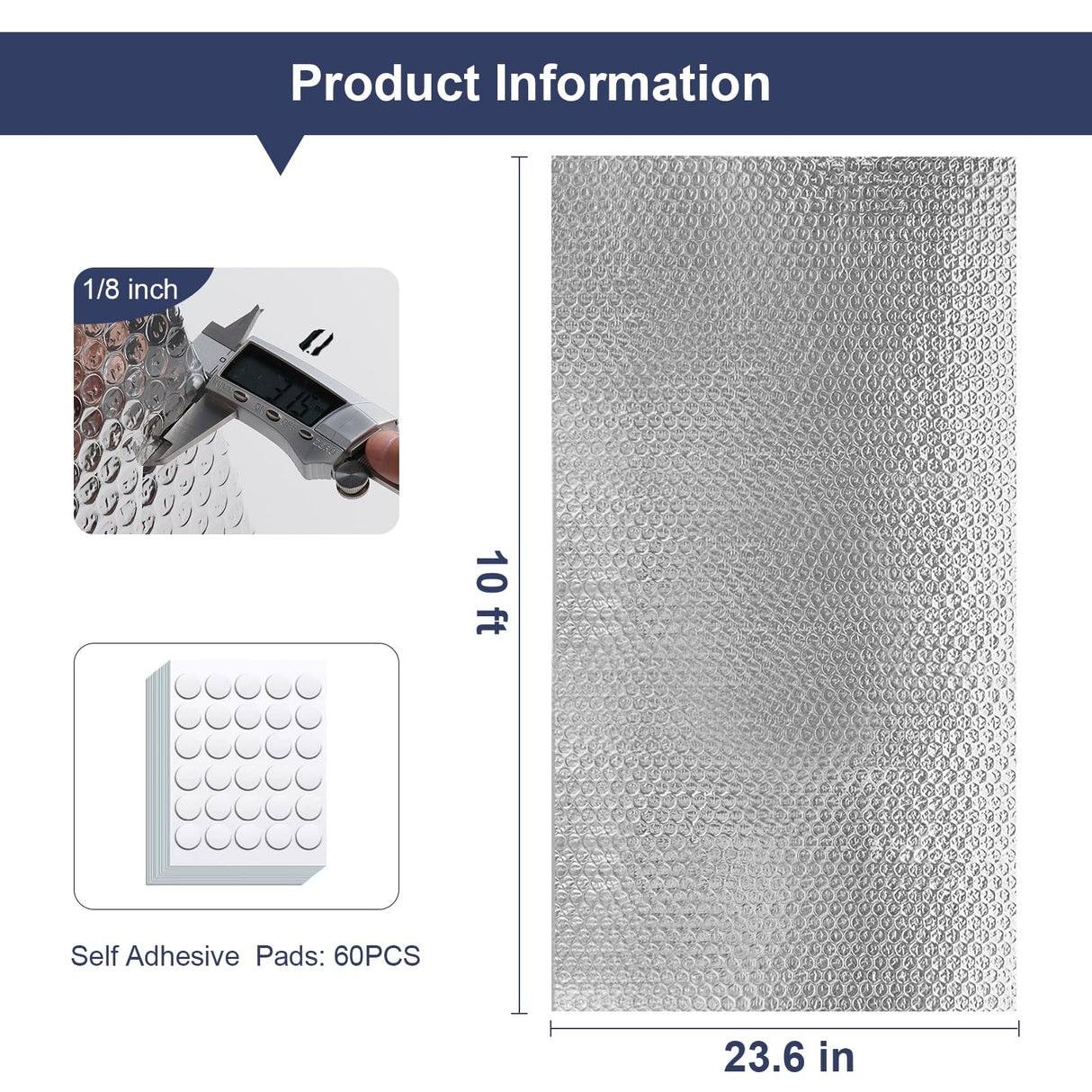 DGSL Double Reflective Bubble Foil Insulation Foam, 23.6 in X 10 FT Aluminum Foil Thermal Insulation Radiant Barrier for Window, Garage Door, RV, Roof DGSL