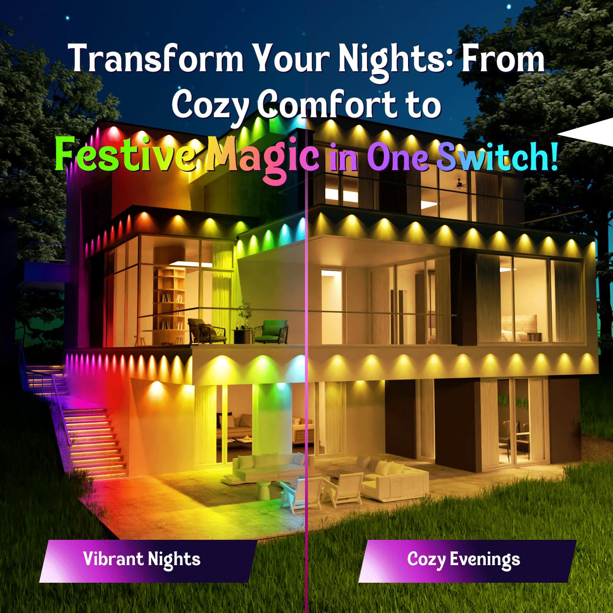 HUTAKUZE Permanent Outdoor Lights, 150ft RGB Outdoor Christmas Lights with 90 LED Light, IP67 Waterproof LED Eaves Light, DIY Scene Modes for Halloween and Holiday Decor, Smart APP & Remote Control HUTAKUZE