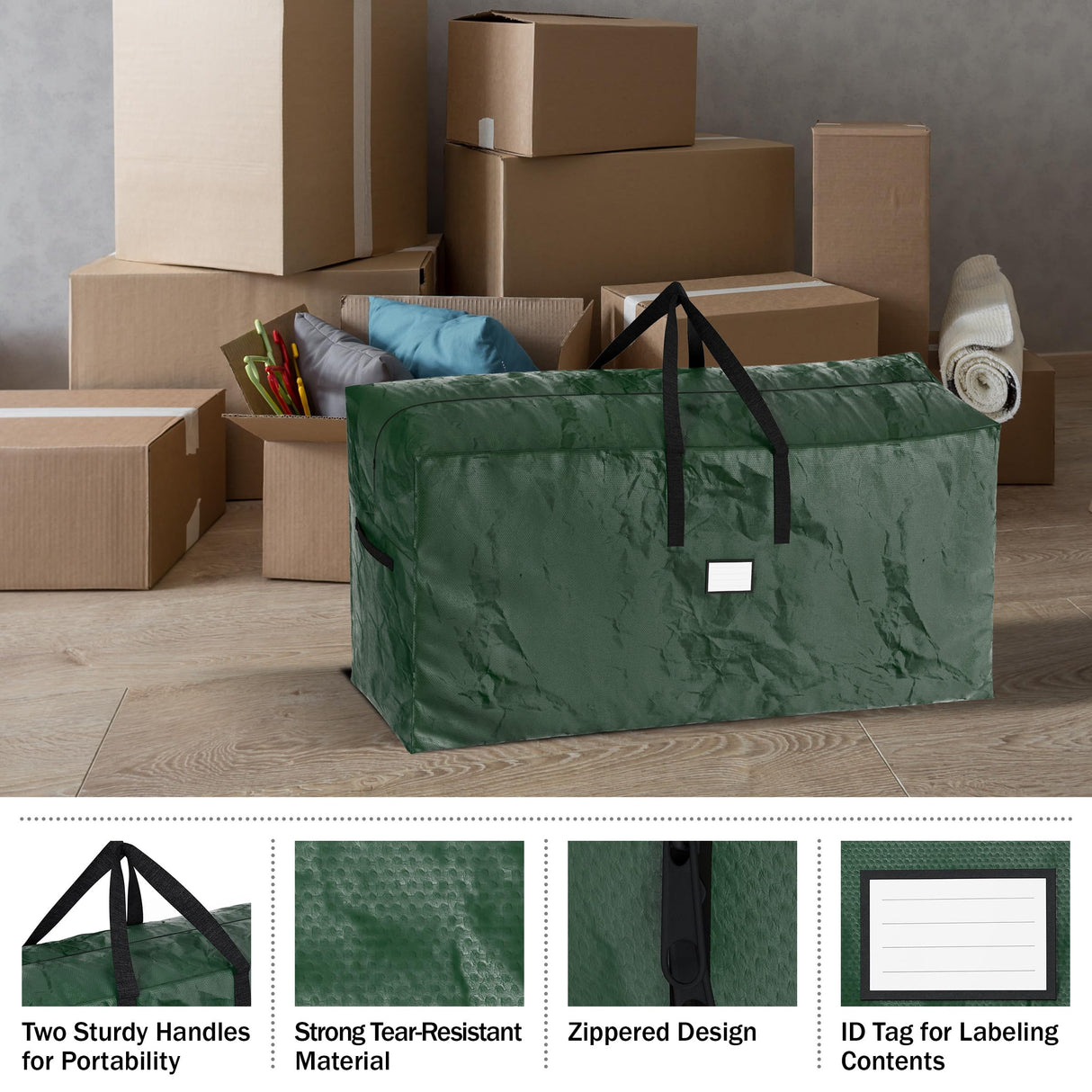 Christmas Tree Storage Bags - Set of 2 Extra-Large Holiday Decoration Totes for Disassembled 9-Foot Artificial Trees and Garlands by Elf Stor (Green) Elf Stor