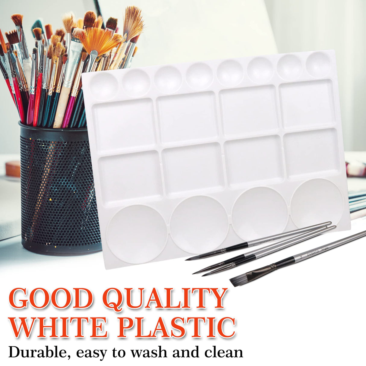 DUGATO Large Paint Palette Trays (2 Pack, 10x13) - 20-Well Plastic Mixing Palettes for Acrylic, Oil, Watercolor & Gouache Paints - Artist Supplies DUGATO