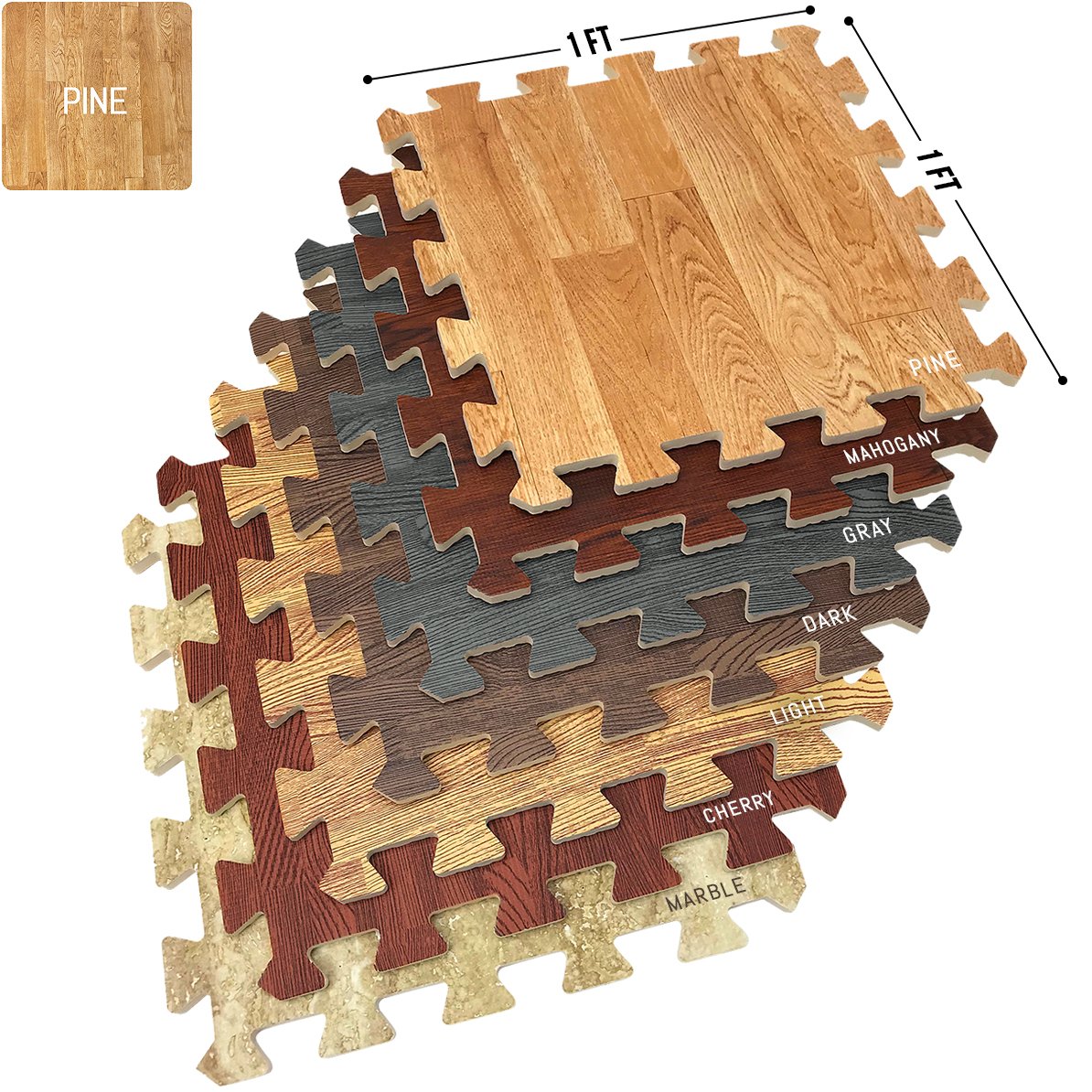 Sorbus Wood Grain Floor Mats Foam Interlocking Mats Each Tile 1 Square Foot 3/8-Inch Thick Flooring Wood Mat Tiles - Home Office Playroom Basement Trade Show (16 Tiles,16 Sq ft, Wood Grain - Pine) Sorbus