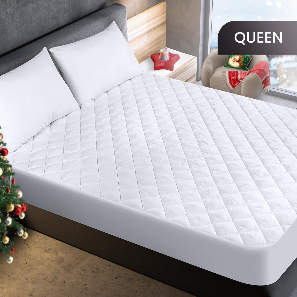 Utopia Bedding Quilted Fitted Mattress Pad (Queen), Elastic Fitted Mattress Protector, Mattress Cover Stretches up to 16 Inches Deep, Machine Washable Mattress Topper (White) Utopia Bedding