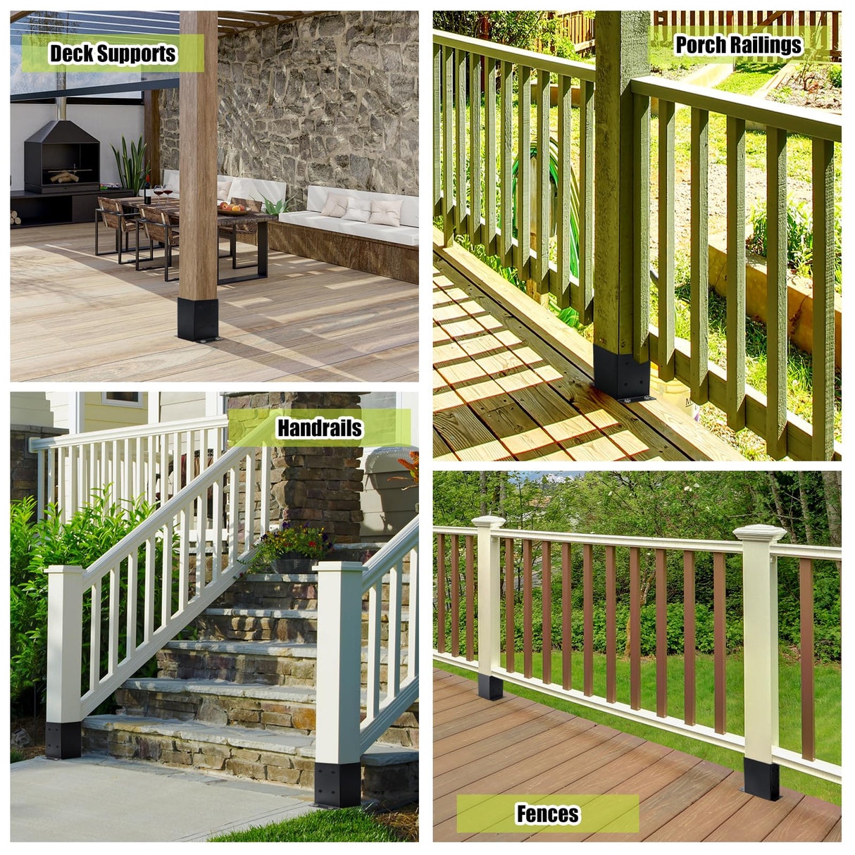 XZWMY 4x4 Post Base 6 Pcs, Post Brackets (Inner Size 3.6"x3.6"), Black Powder-Coated Heavy Duty Solid Steel Deck Post Anchor for Outdoor Support Deck,Fence,Porch,Railing,Mailbox,Pergola… XZWMY