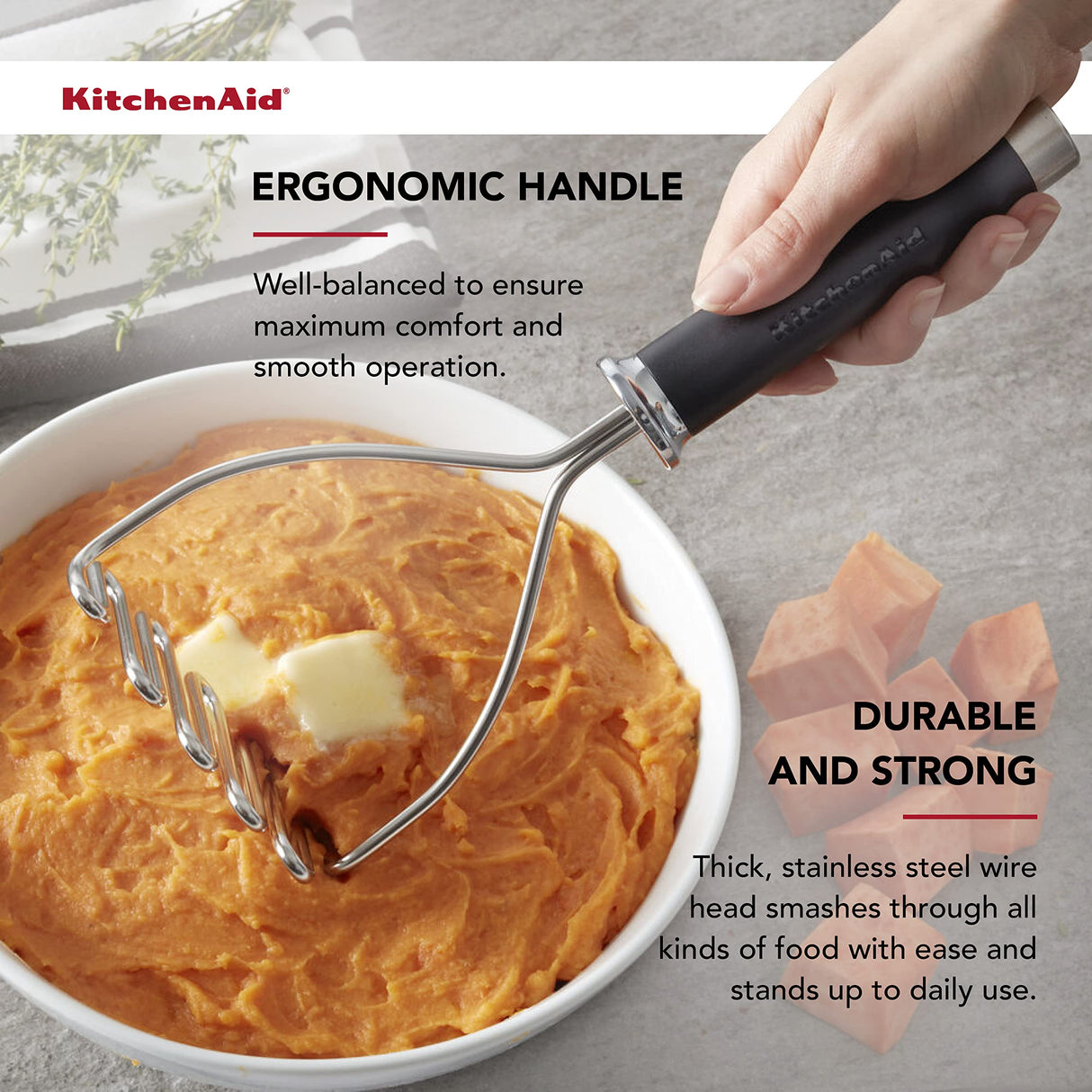 KitchenAid Gourmet Stainless Steel Wire Masher, 10.24-Inch, Black KitchenAid