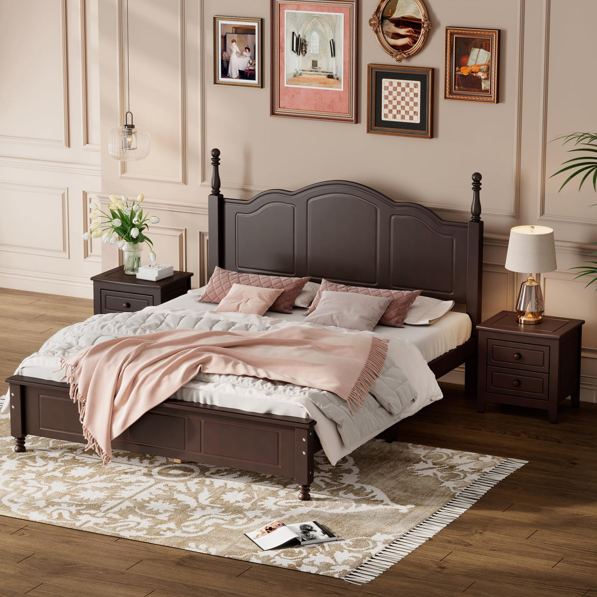 Harper & Bright Designs 3-Piece Queen Size Wood Platform Bed Set with Nightstands in Dark Walnut Harper & Bright Designs