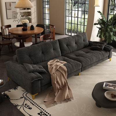 104.7" sectional Couch, mid-Century Modern 4-Seater Comfy Cloud Couch for Living Room Office, Button Tufted upholstered Metal Legs Sofa Sturdy loveseat (Dark Gery, 104.7Inch)