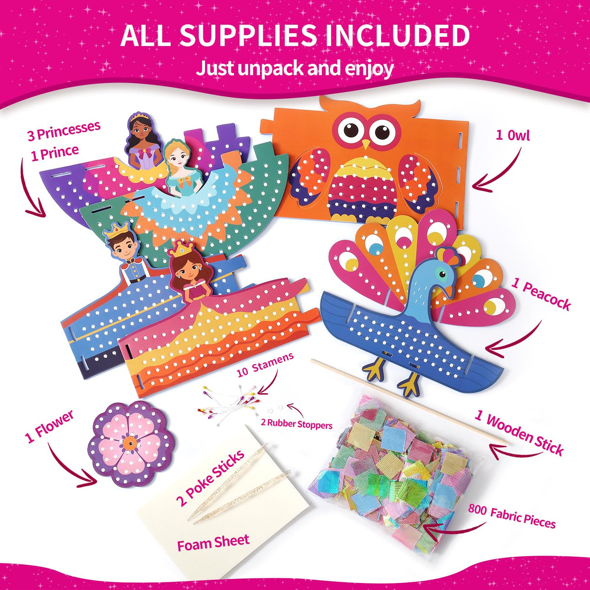 HENUIE DIY Poke Kits Art Craft Activity for Girls Ages 4-8, Mess-Free Fun Princess Set Dress-up, Creative Activity Birthday Gifts for Kids Ages 4 5 6 7 8+ HENUIE