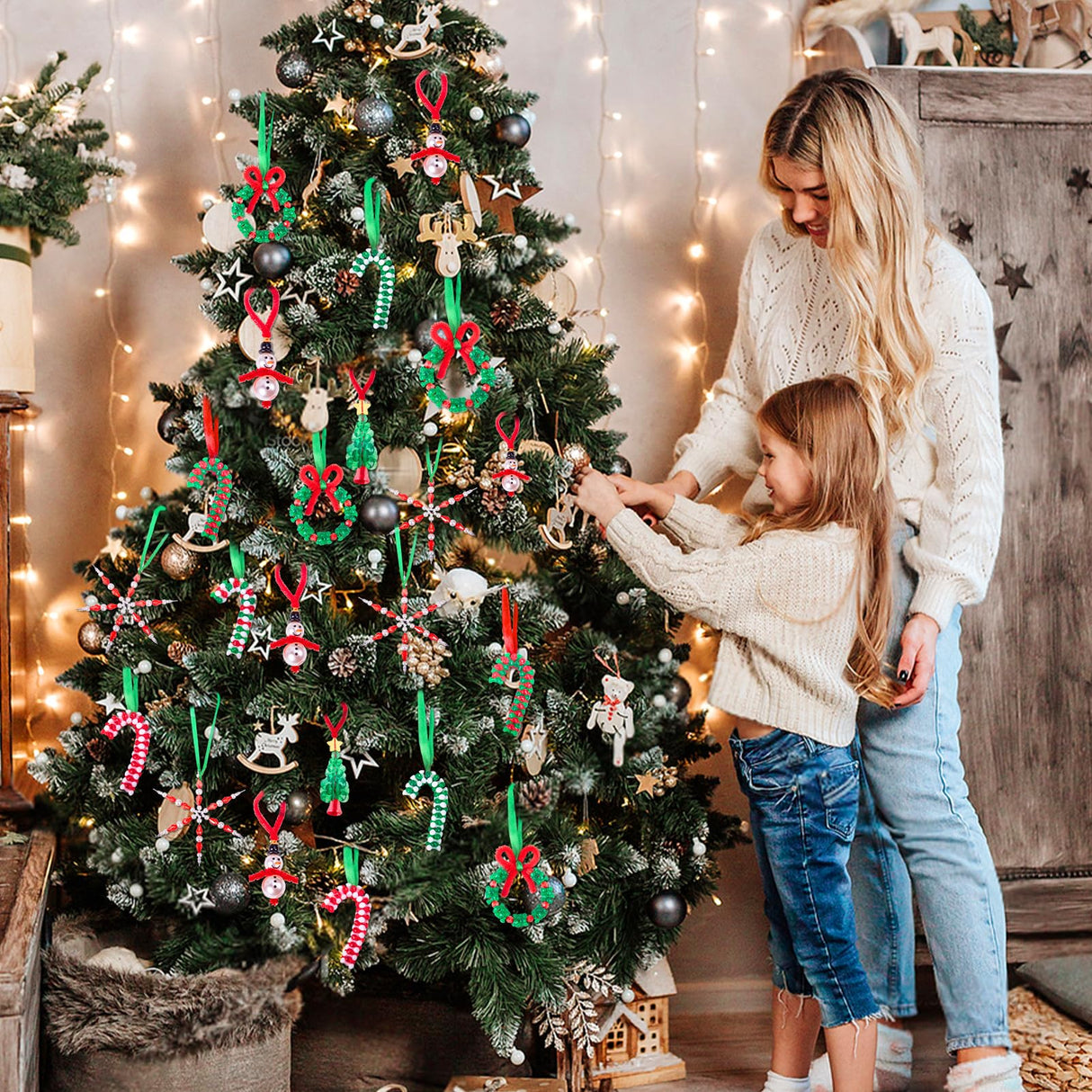 NLUS Christmas Crafts for Kids Adults, 45 Pcs Christmas Beaded Ornament Kits Holiday Crafts - Including Snowman/Christmas Tree/Wreath/Candy Cane/Snowflake (Assembly Required) NLUS