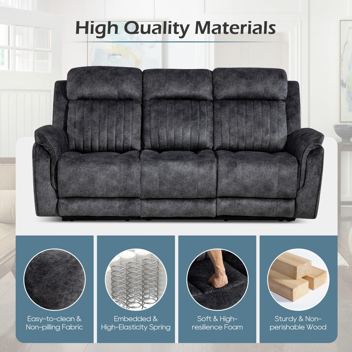 Consofa Zero Gravity Power Reclining Sofa with Adjustable Headrest, Electric Reclining Couch with Wireless Charge, USB Ports, Power Recliner Sofa 3-Seater with Drop Down Table,Cup Holder,Outlet (Grey) Consofa