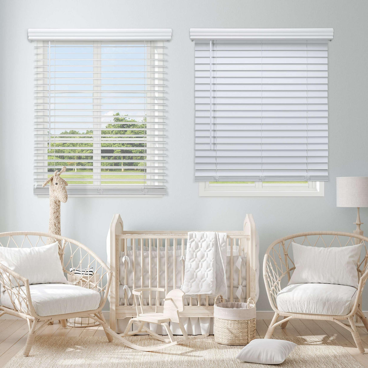 Linen AVENUE Cordless Faux Wood Blind White 25 W x 36 H, Outside Mount Linen AVENUE