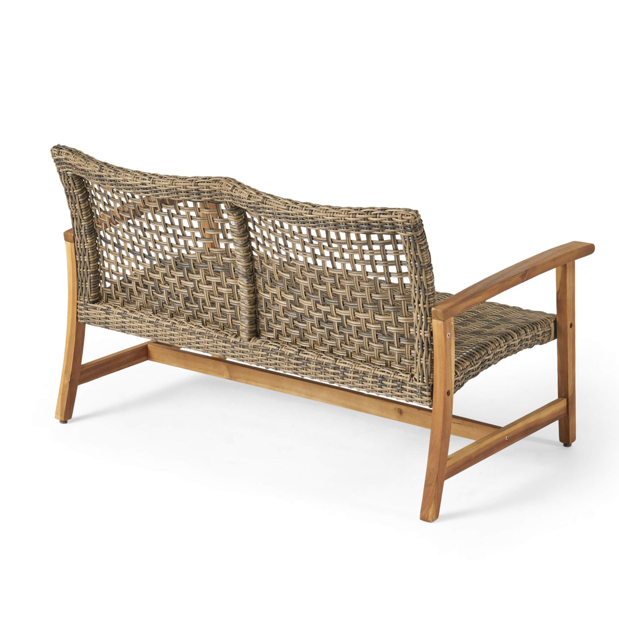 GDFStudio Noble House Hampton Outdoor Wood and Wicker Loveseat in Natural GDFStudio