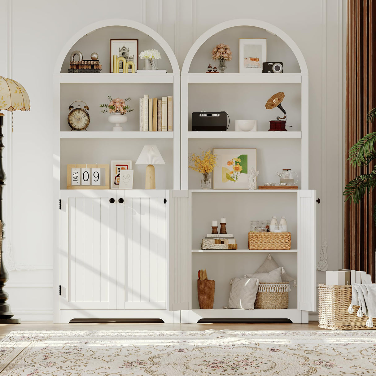 GarveeHome 72" Tall Arched Pantry Cabinet with Doors, 5-Tier Kitchen Pantry Cabinet with Adjustable Shelf & Black Handles, Wood Storage Cabinet for Dining Room, Kitchen, Living Room, White GarveeHome