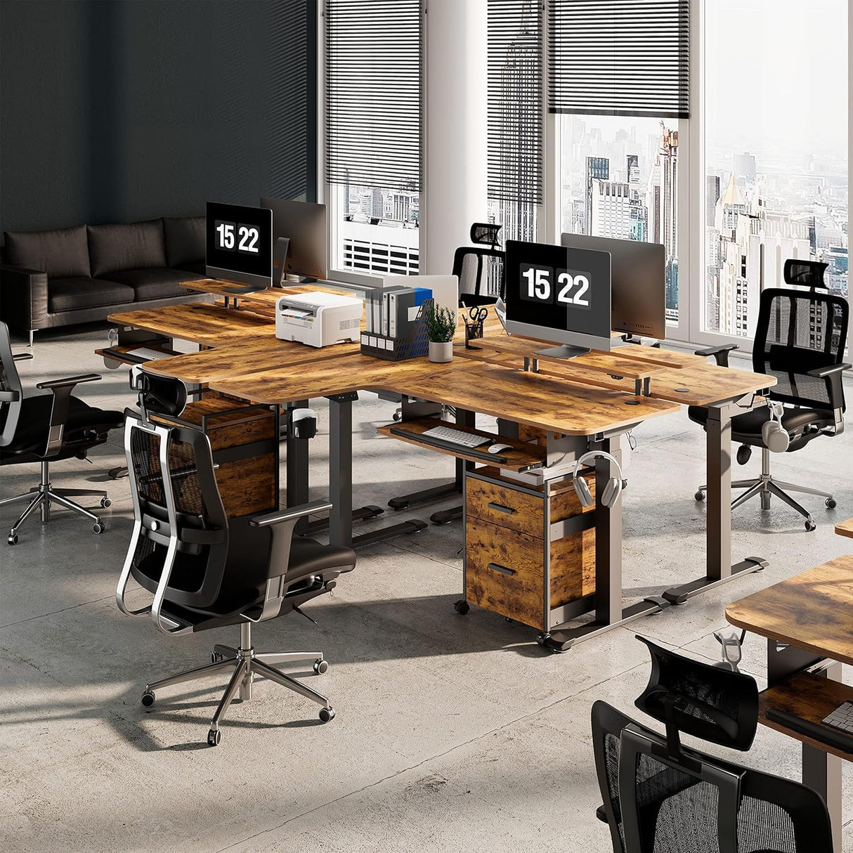 EUREKA ERGONOMIC Standing Desk with Keyboard Tray, Computer Desk, 61" L Shaped Electric Adjustable Height Desk w Monitor Stand LED, Corner Sit Stand Desk Gaming Desk, Dual Motor,Left/Rustic Brown EUREKA ERGONOMIC