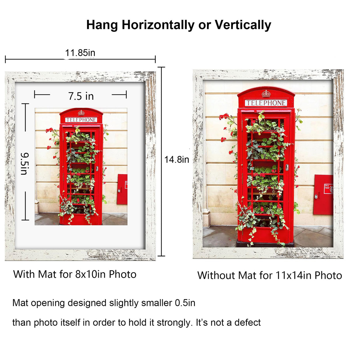 SESEAT 11x14 Picture Frame Distressed White, Display Pictures 8x10 with Mat or 11x14 without Mat,Photo Frames Wall Gallery, 1 Pack SESEAT