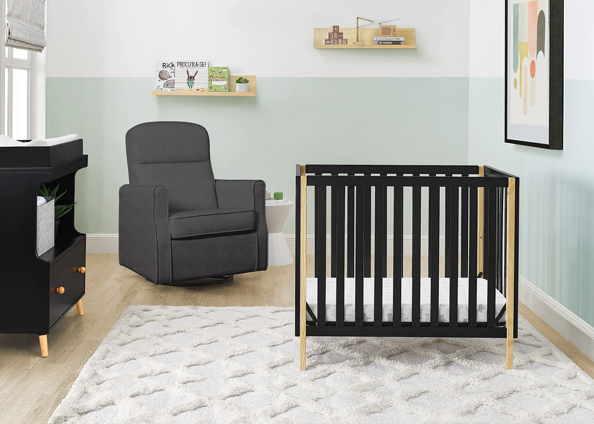 Delta Children Gio Mini Crib with 2.75" Mattress Included, Ebony/Natural Delta Children