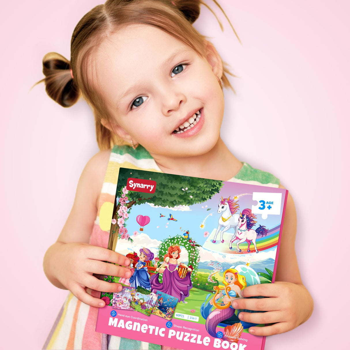 SYNARRY Unicorn Mermaid Princess Magnetic Puzzles for Toddlers 3-5 Girls, 20 Pieces Travel Puzzles for Kids Ages 4-6, Car Airplane Road Trip Activities Toys for 3 4 5 6 Year Old Girls Birthday Gifts SYNARRY