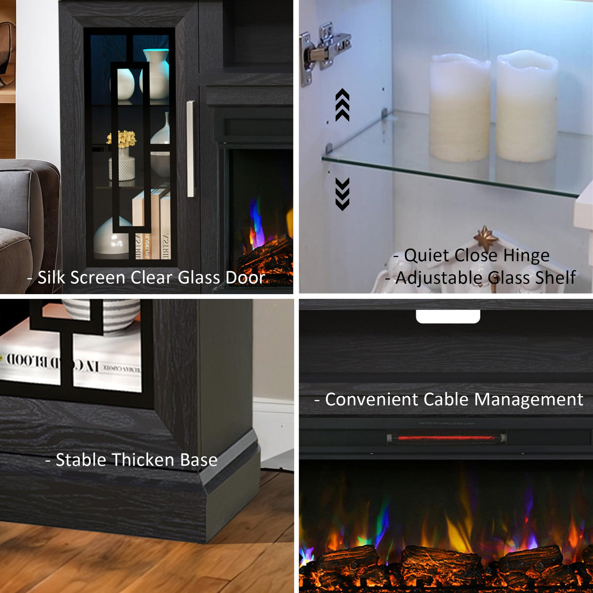 Unineo 75 Inch Electric Fireplace TV Stand, 3- Side Glass LED Modern Media Entertainment Center Console Table for TVs up to 80/85 Inch w/Adjustable Flame, 40’’ Fireplace, Highboy, Black Unineo