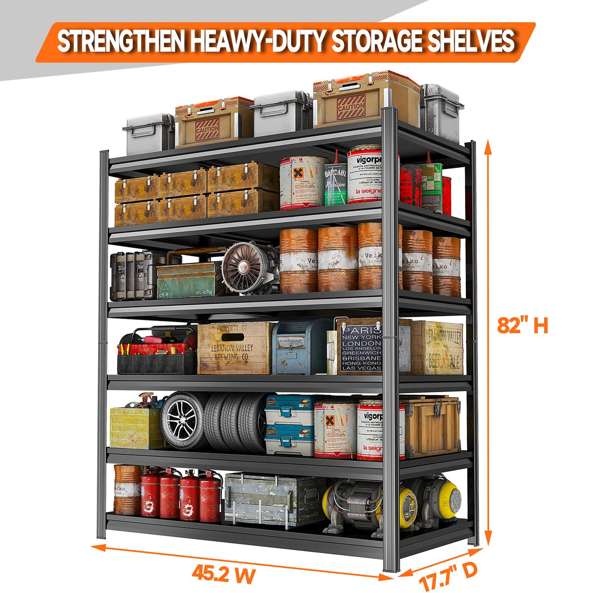 PRESTELION 6-Tier Heavy Duty Garage Shelving Unit – 3000 lbs Adjustable Metal Storage Rack, Tool-Free Assembly, Rustproof Steel Organizer for Basement, Pantry, Warehouse, 82" H x45.2 W x 17.7" D PRESTELION