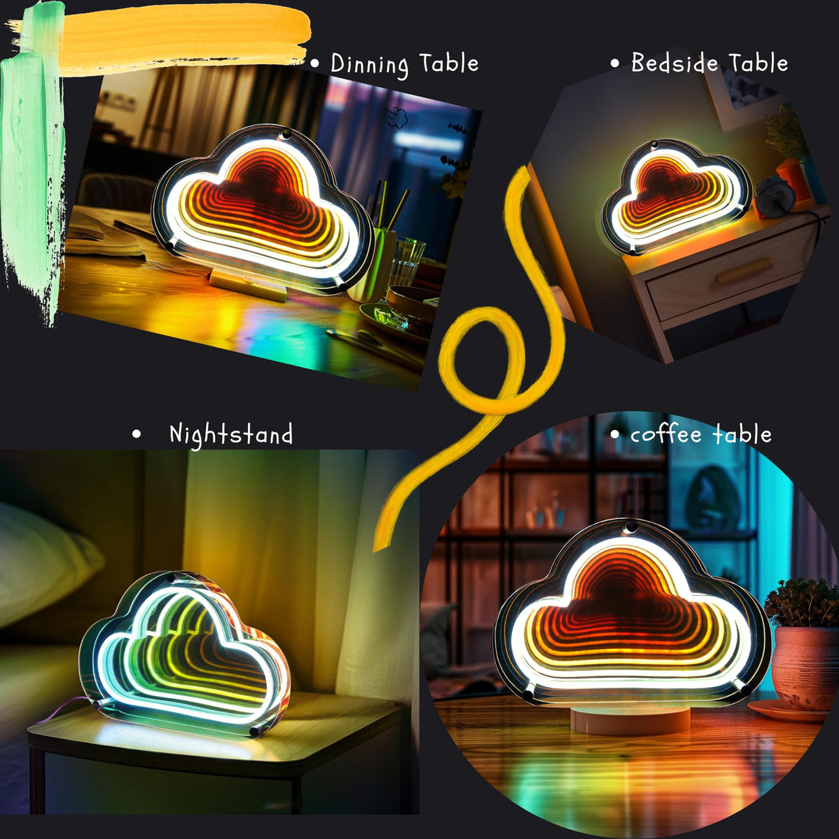 Fariita Infinity Cloud Neon Sign Light Up Infinity Mirror Double-Layer Acrylic Light Cloud LED Lamp with USB Power Bar Home Table Decor Gifts for Birthday Mather's Day Housewarming Congrats Grad Fariita