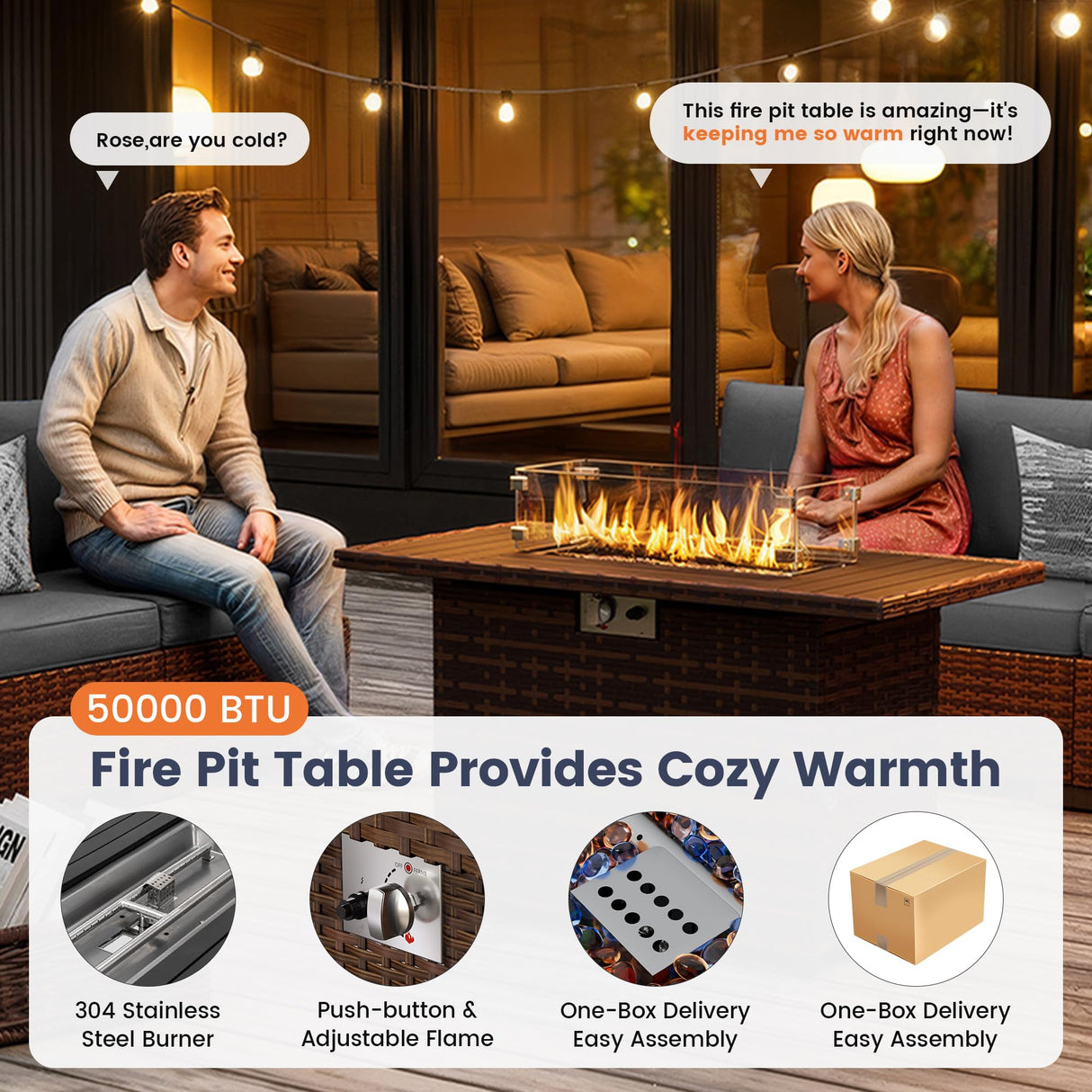 UDPATIO Outdoor Patio Furniture Set with Fire Pit Table, 8 Piece Outdoor Sectional Sofas, All-Weather Wicker Patio Conversation Set for Garden, Backyard Dark Grey UDPATIO